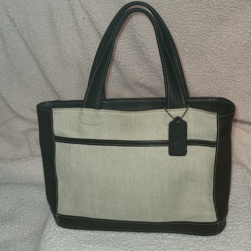 Coach bag vintage leather and linen